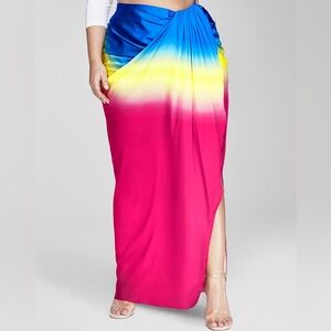 Plus size FTF Satin Maxi Skirt - Pink, Yellow & Blue